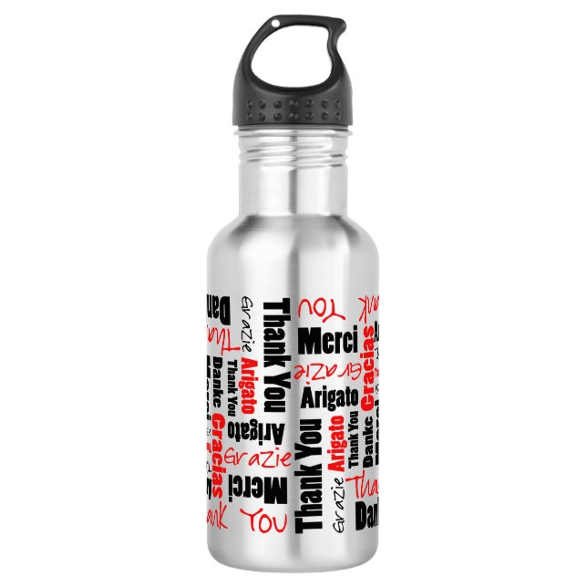 Red Black Thank You Word Cloud 532 Ml Water Bottle (Front)