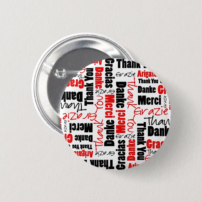 Red Black Thank You Word Cloud 6 Cm Round Badge (Front & Back)