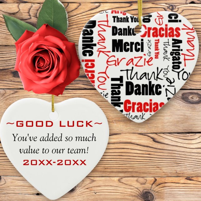 Red Black Thank You Word Cloud Ceramic Tree Decoration (ceramic ornament template front and back view)