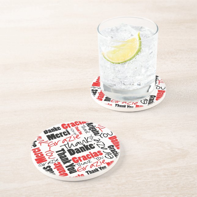 Red Black Thank You Word Cloud Coaster (Side)