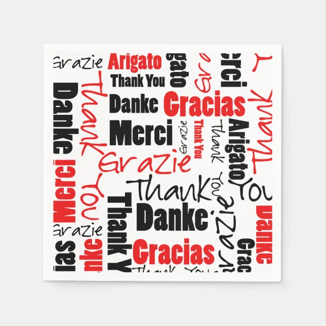 Red Black Thank You Word Cloud Napkin (Front)