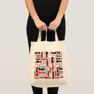 Red Black Thank You Word Cloud Tote Bag