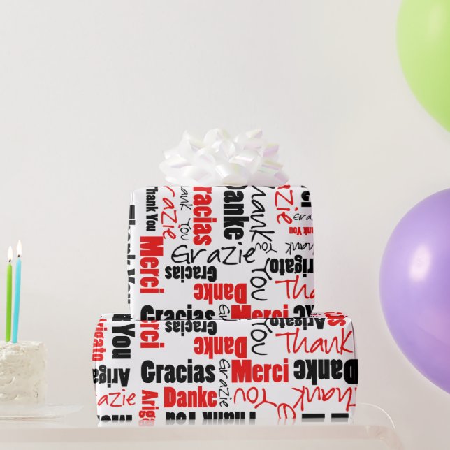 Red Black Thank You Word Cloud Wrapping Paper (Party Gifts)