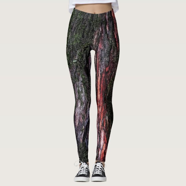 Red black tree mossy wood bark leggings (Front)