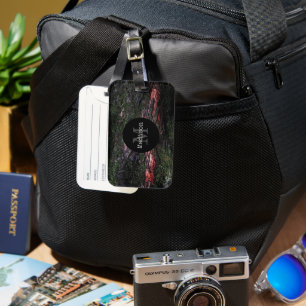 Red black tree mossy wood bark Monogram Luggage Tag