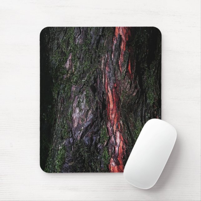 Red black tree mossy wood bark mouse mat (With Mouse)