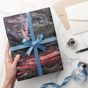Red black tree mossy wood bark wrapping paper