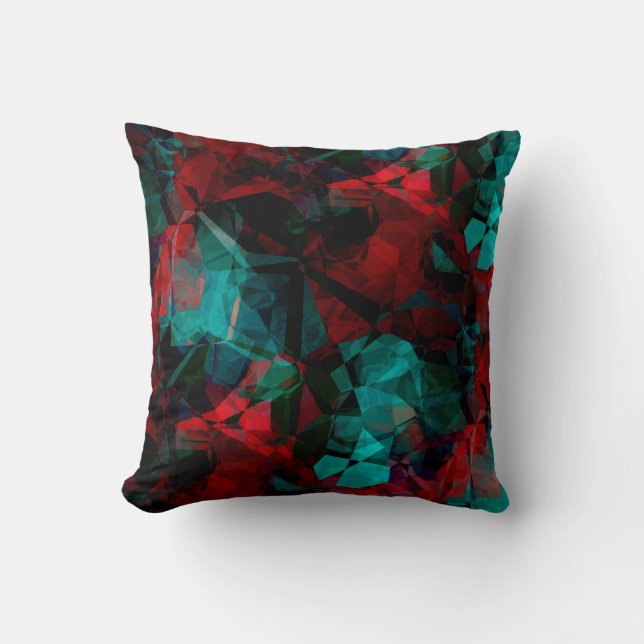 Red Black & Turquoise Abstract Colour Block Design Cushion (Front)