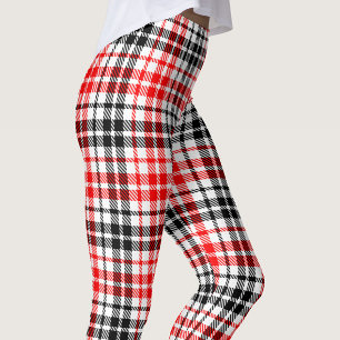 Red Black Twill Plaid Tartan On White Leggings