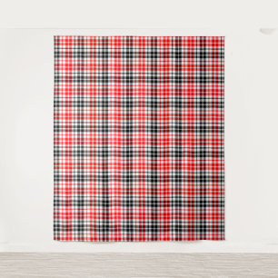 Red Black Twill Plaid Tartan On White Tapestry