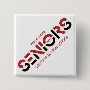 Red & Black Two-Colour Seniors Sliced Letters 15 Cm Square Badge