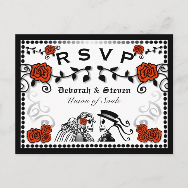 Red & Black Union of Souls Wedding RSVP PostCard (Front)