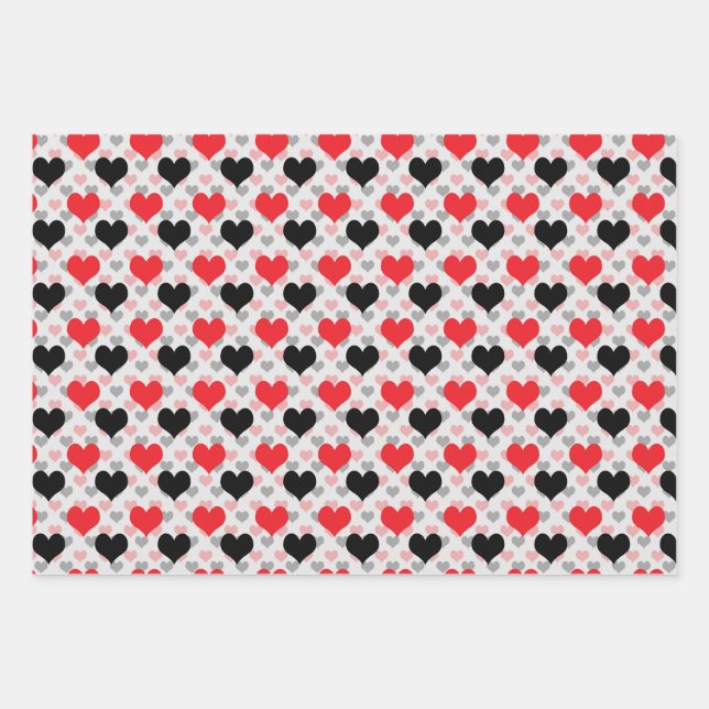 Red Black Valentine Love Hearts Wrapping Paper Sheet (Front)