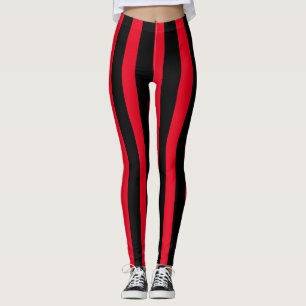 Red & Black Vertical Stripes Halloween Costume Leggings