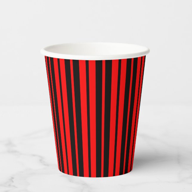 Red Black Vertical Stripes Pattern Paper Cups (Front)