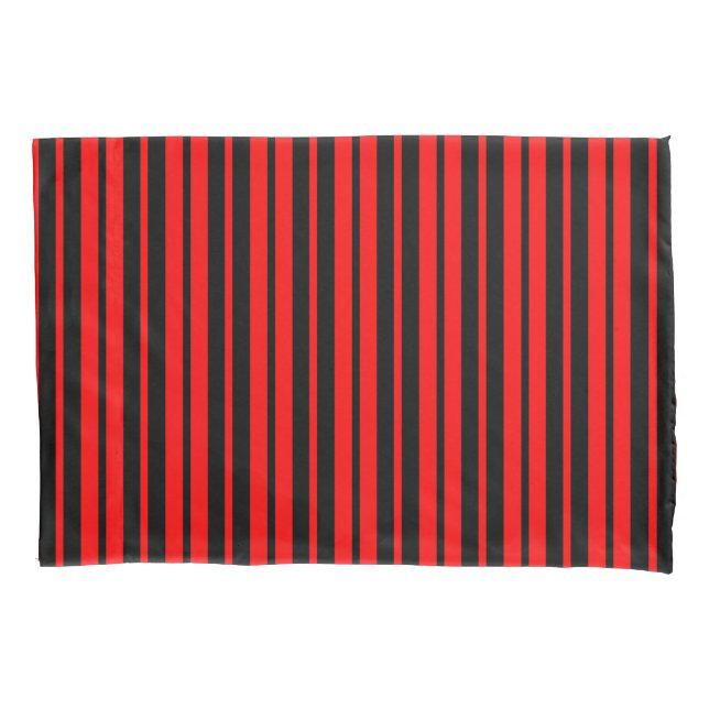 Red Black Vertical Stripes Pattern Pillowcase (Front)