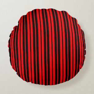 Red Black Vertical Stripes Pattern Round Cushion