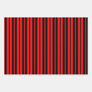 Red Black Vertical Stripes Pattern Wrapping Paper Sheet