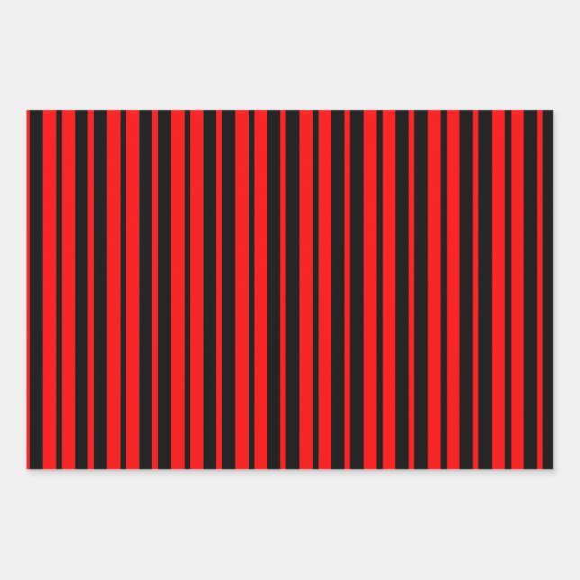 Red Black Vertical Stripes Pattern Wrapping Paper Sheet (Front)