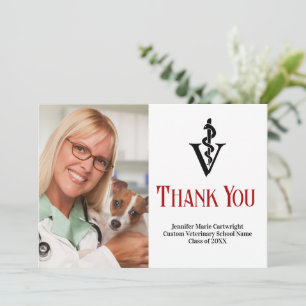 Red Black Veterinarian Office Photo Customisable Thank You Card