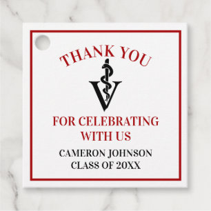 Red Black Veterinary School Graduation Party Favour Tags