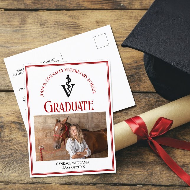 Red Black Veterinary School Photo Graduation Postcard (Creator Uploaded)