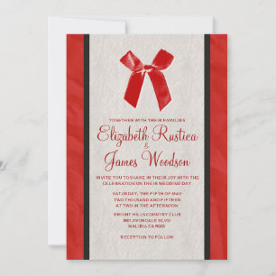 Red & Black Vintage Bow Linen Wedding Invitations