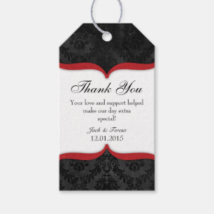 Red Black Vintage Damask Thank You Tags