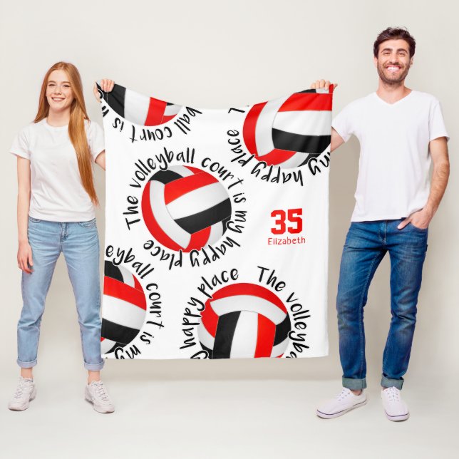 red black volleyball court happy place typography fleece blanket (In Situ)