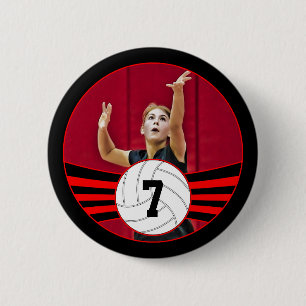 Red & Black Volleyball Photo & Jersey Number 6 Cm Round Badge