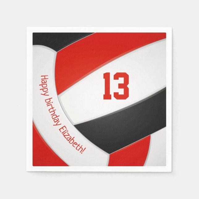 red black volleyball player kids birthday party napkin (Front)