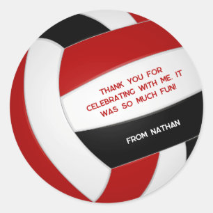 red black volleyball team colors birthday party classic round sticker