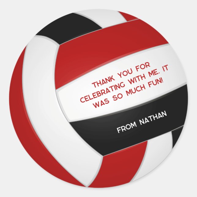 red black volleyball team colours birthday party classic round sticker (Front)