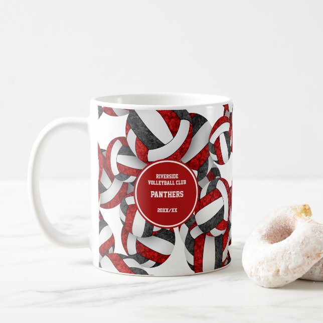 red black volleyball team colours coach name coffee mug (With Donut)