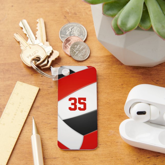 red black volleyball team colours kids personalise key ring (Desk)