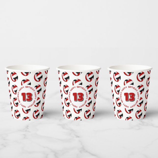 red black volleyballs birthday party  paper cups (Multi)
