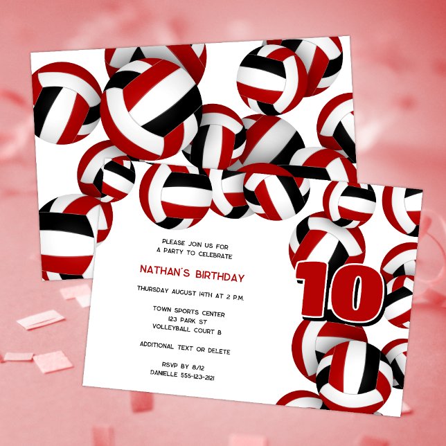 red black volleyballs boys girls birthday party invitation (Creator Uploaded)