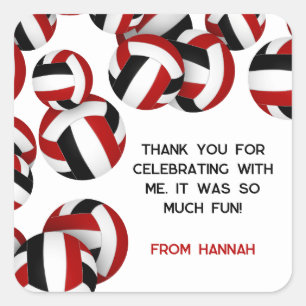 red black volleyballs kids birthday party square sticker