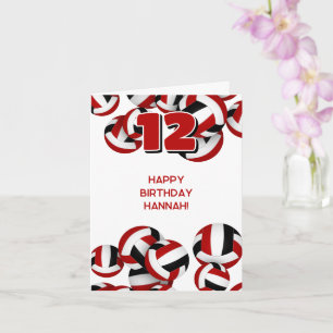 red black volleyballs kids sports happy birthday card