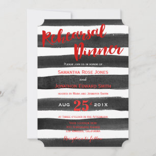 Red Black Watercolor Stripes Rehearsal Dinner Invitation