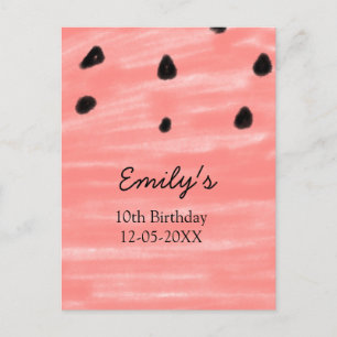 Red black watermelon birthday add name date text c postcard