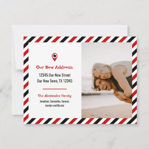 Red & Black We Have Moved Striped Moving Photo