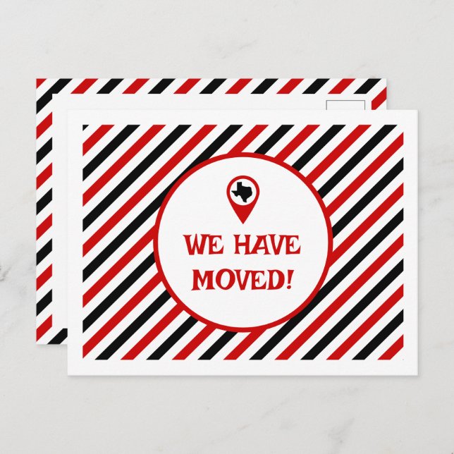 Red & Black We Have Moved Striped Moving  Postcard (Front/Back)