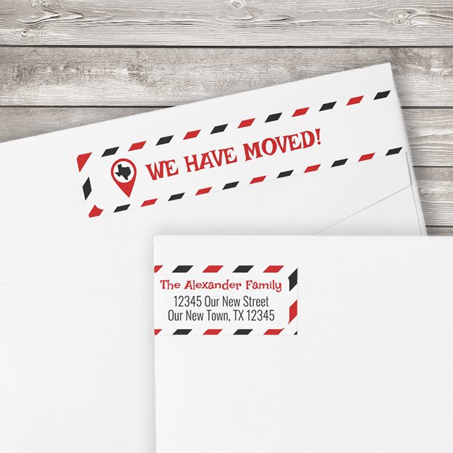 Red & Black We Have Moved Striped Moving  Wrap Around Label (Creator Uploaded)