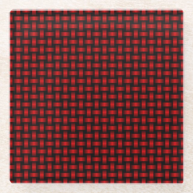 Red Black Weave Pattern Glass Coaster (Front)
