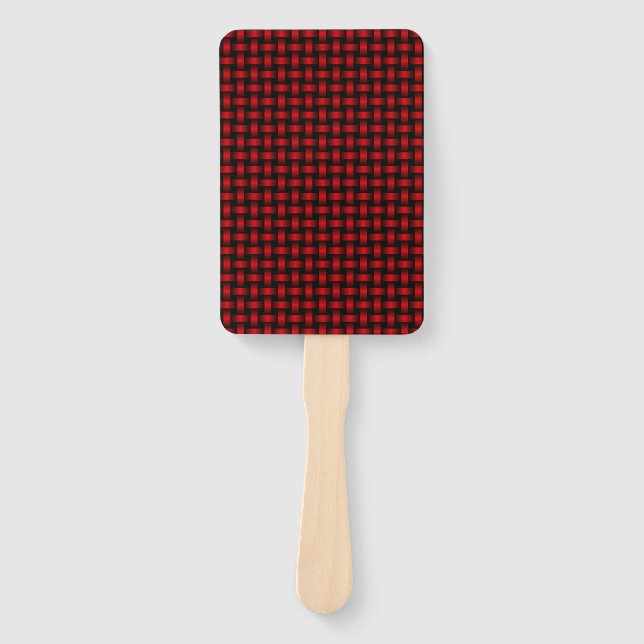 Red Black Weave Pattern Hand Fan (Front)