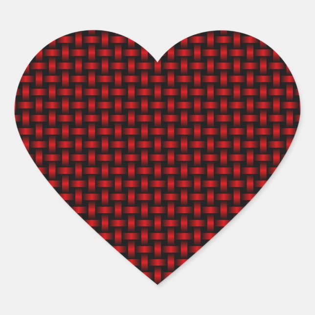 Red Black Weave Pattern Heart Sticker (Front)