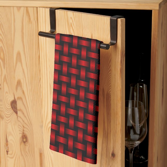 Red Black Weave Pattern Tea Towel (Thirds Fold)