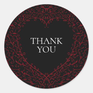 Red Black Wedding Gothic Heart Beautiful Elegant Classic Round Sticker