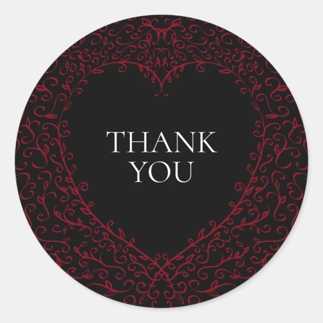 Red Black Wedding Gothic Heart Beautiful Elegant Classic Round Sticker (Front)